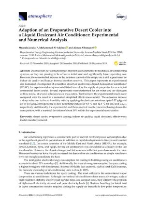 Adaption of an Evaporative Desert Cooler Into a Liquid Desiccant Air Conditioner: Experimental and Numerical Analysis