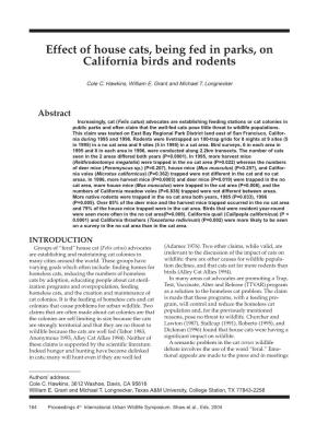 Effect of House Cats, Being Fed in Parks, on California Birds and Rodents