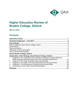 Higher Education Review: Ruskin College, Oxford, March 2016