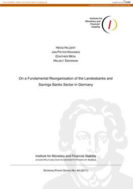 On a Fundamental Reorganisation of the Landesbanks and Savings Banks Sector in Germany
