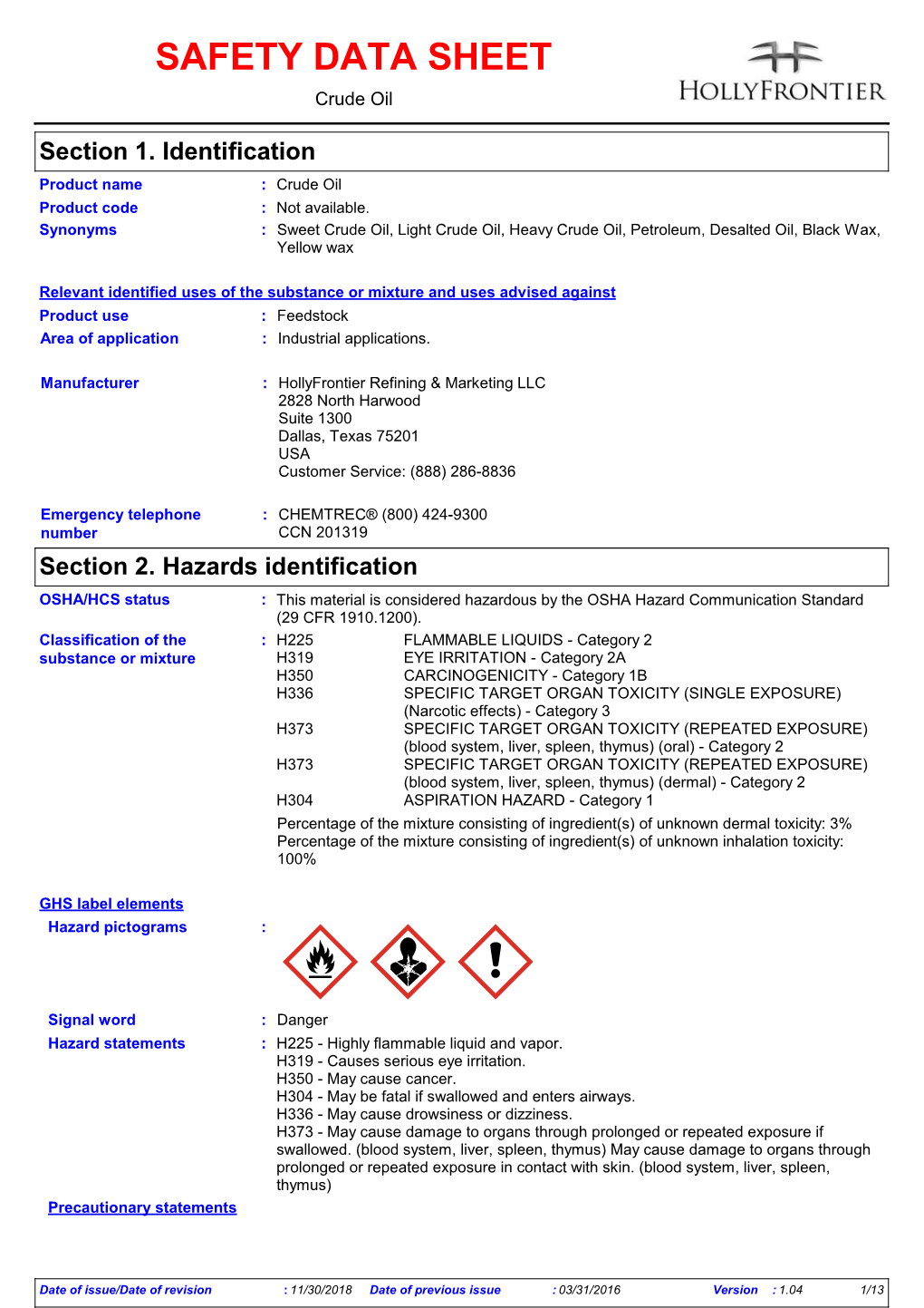 SAFETY DATA SHEET Crude Oil