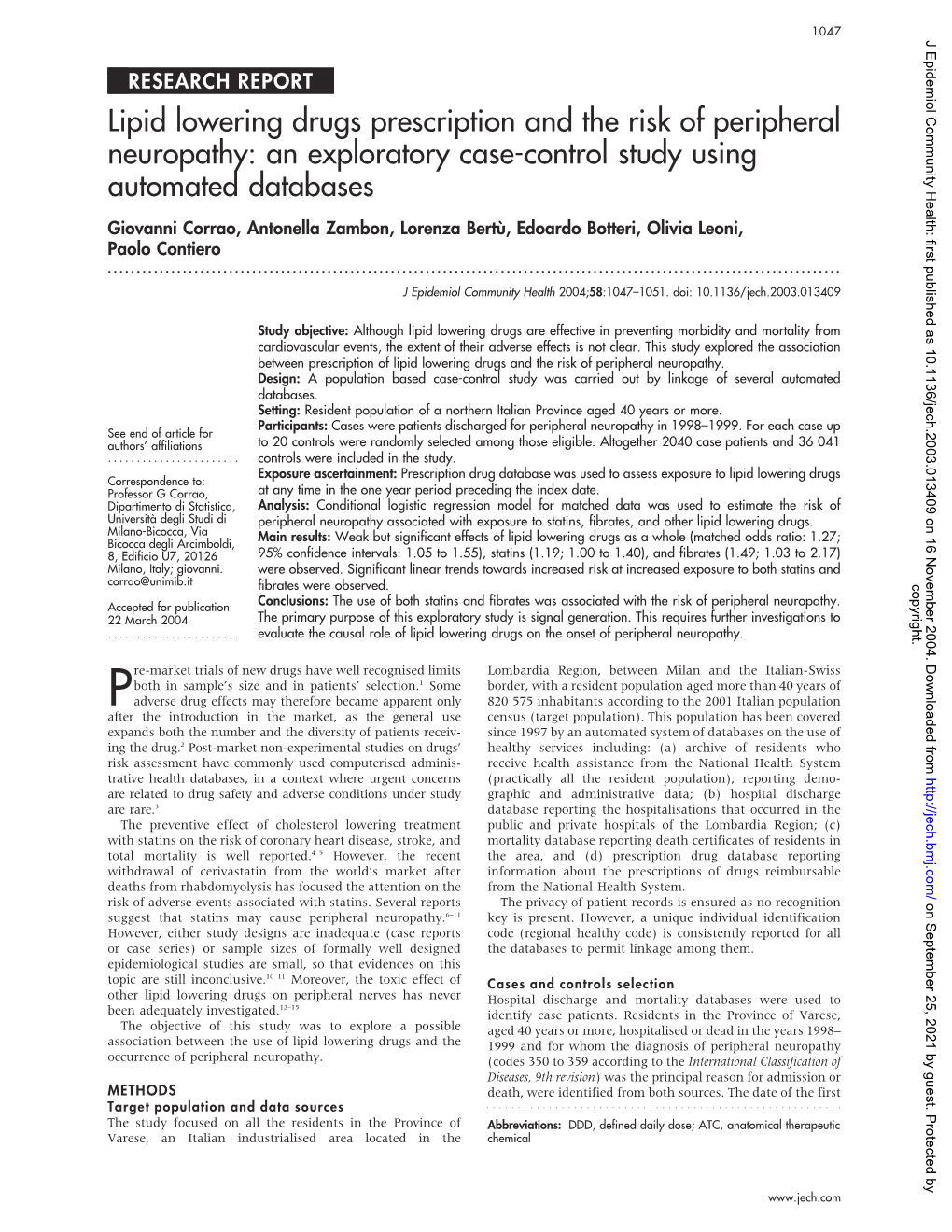 Lipid Lowering Drugs Prescription and the Risk of Peripheral Neuropathy