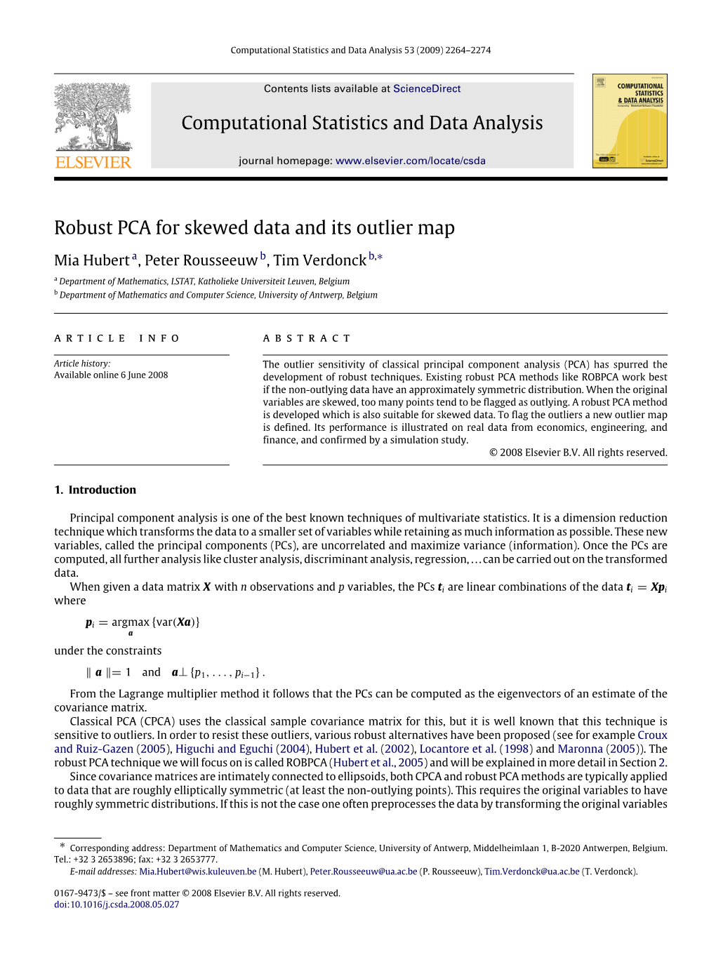 Computational Statistics and Data Analysis Robust PCA for Skewed