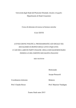 Università Degli Studi Del Piemonte Orientale Amedeo Avogadro Dipartimento Di Studi Umanistici