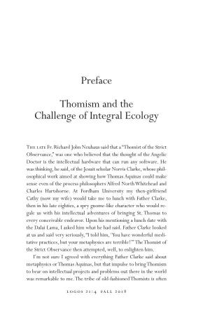 Preface Thomism and the Challenge of Integral Ecology