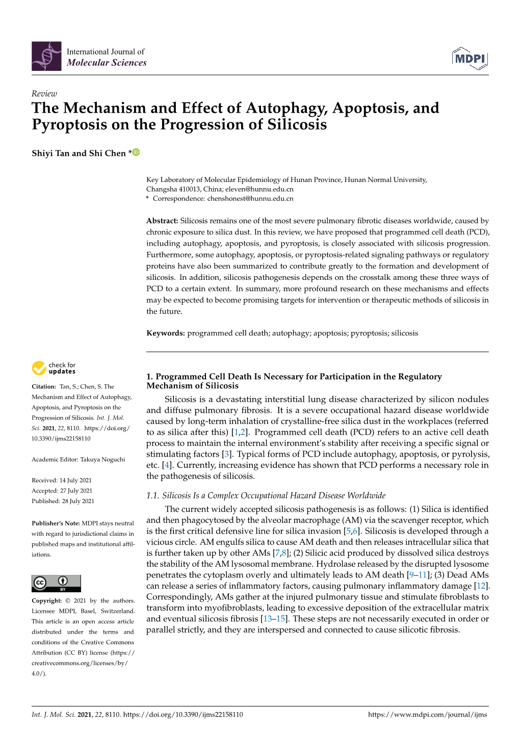 The Mechanism and Effect of Autophagy, Apoptosis, and Pyroptosis on the Progression of Silicosis
