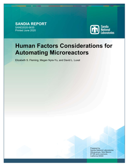 Sandia National Labs., Human Factors Considerations For