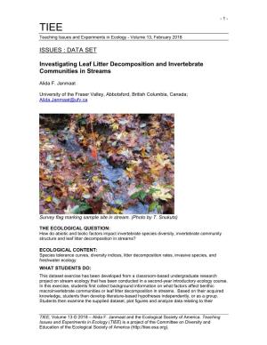 ISSUES : DATA SET Investigating Leaf Litter Decomposition and Invertebrate Communities in Streams