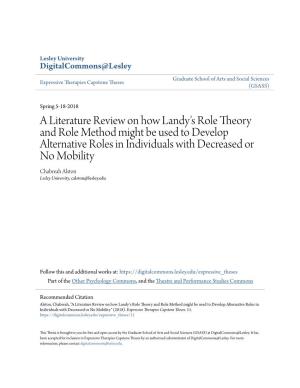 A Literature Review on How Landy's Role Theory and Role Method Might Be Used to Develop Alternative Roles in Individuals