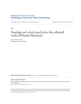 The Collected Works of Haruki Murakami Anne Jensen-Urstad Washington University in St Louis