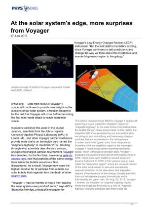 At the Solar System's Edge, More Surprises from Voyager 27 June 2013