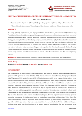 Survey of Euphorbiaceae Family in Kopergaon Tehsil Of