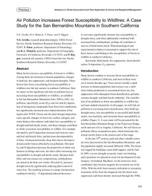 Air Pollution Increases Forest Susceptibility to Wildfires: a Case Study for the San Bernardino Mountains in Southern California