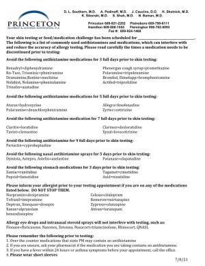 Medication Avoidance List for Skin Testing