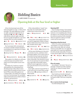 Bidding Basics by LARRY COHEN Larryco.Com Opening Bids at the Four Level Or Higher