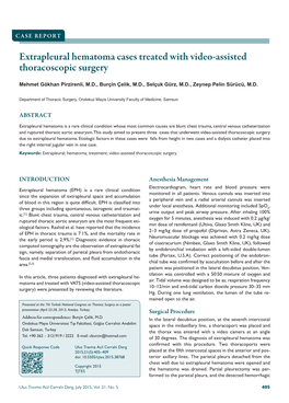 Extrapleural Hematoma Cases Treated with Video-Assisted Thoracoscopic Surgery