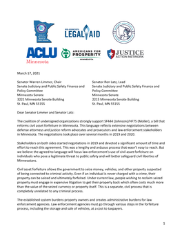 HF 75 Forfeiture Support Letter