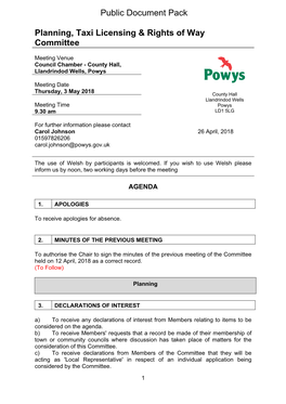 (Public Pack)Agenda Document for Planning, Taxi Licensing & Rights of Way Committee, 03/05/2018 09:30