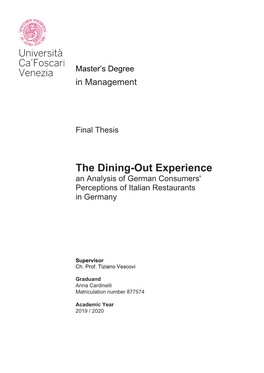 The Dining-Out Experience an Analysis of German Consumers' Perceptions of Italian Restaurants in Germany