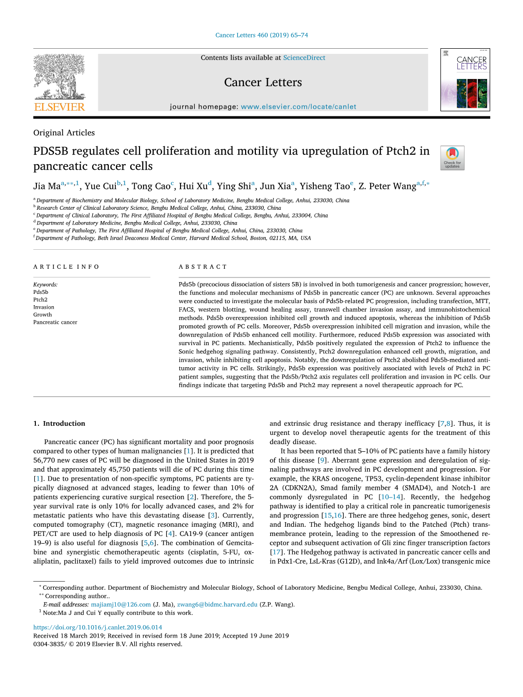 PDS5B Regulates Cell Proliferation and Motility Via Upregulation of Ptch2 In