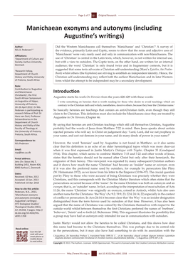 Manichaean Exonyms and Autonyms (Including Augustine's Writings)