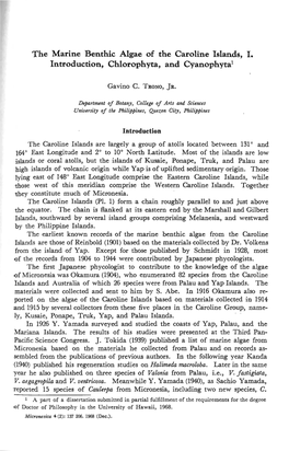 The Marine Benthic Algae of the Caroline Islands, I. Introduction, Chlorophyta, and Cyanophyta1
