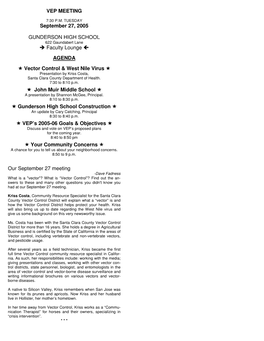 VEP MEETING September 27, 2005 GUNDERSON HIGH SCHOOL