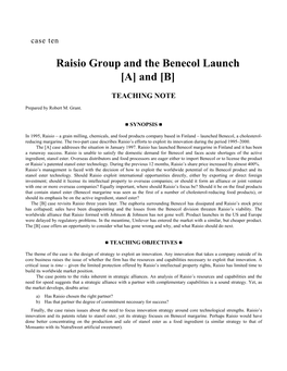 Raisio Group and the Benecol Launch [A] and [B]