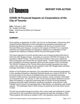 COVID-19 Financial Impacts on Corporations of the City of Toronto