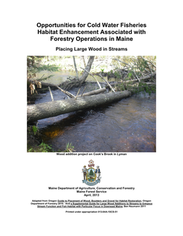 Opportunities for Cold Water Fisheries Habitat Enhancement Associated with Forestry Operations in Maine