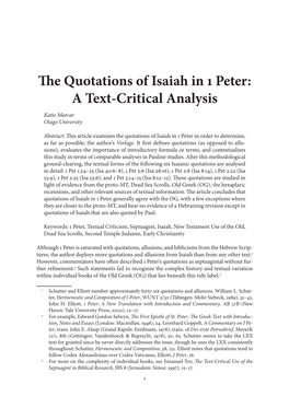 The Quotations of Isaiah in 1 Peter: a Text-Critical Analysis Katie Marcar Otago University