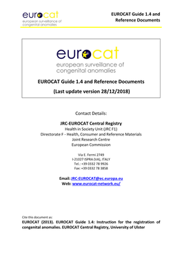 EUROCAT Guide 1.4 and Reference Documents (Last Update Version 28/12/2018)