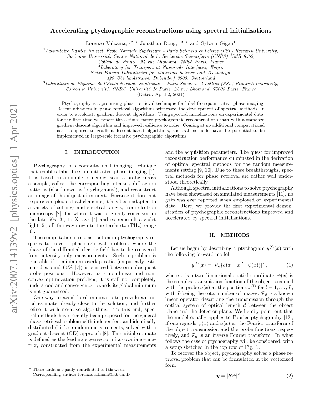 Arxiv:2007.14139V2 [Physics.Optics] 1 Apr 2021 Plane and the Detector Plane