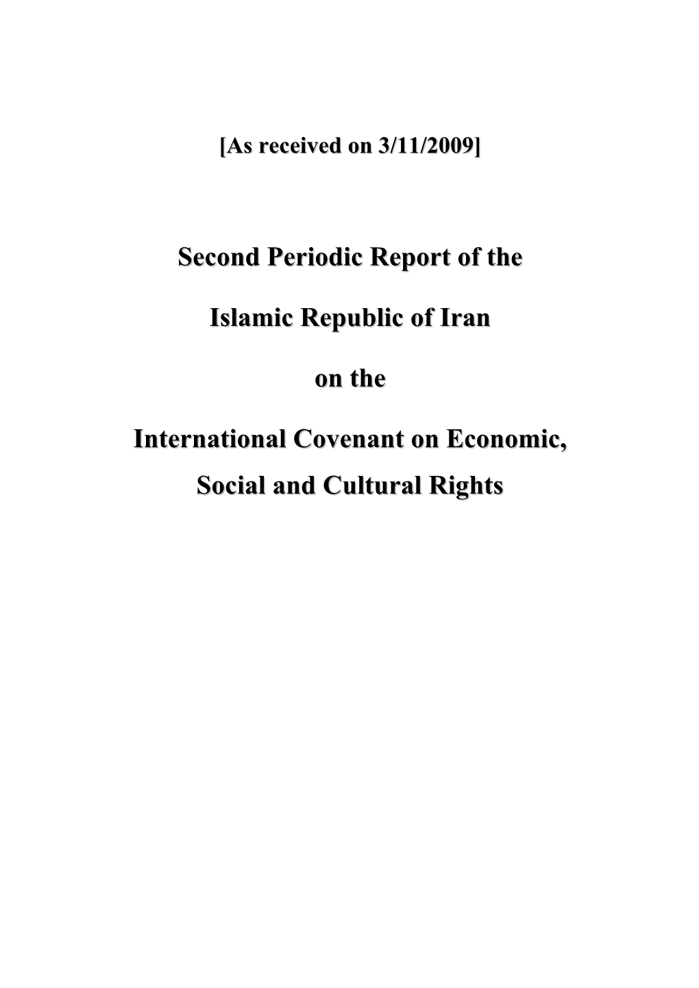 Periodic Report of the Islamic Republic of Iran on the International