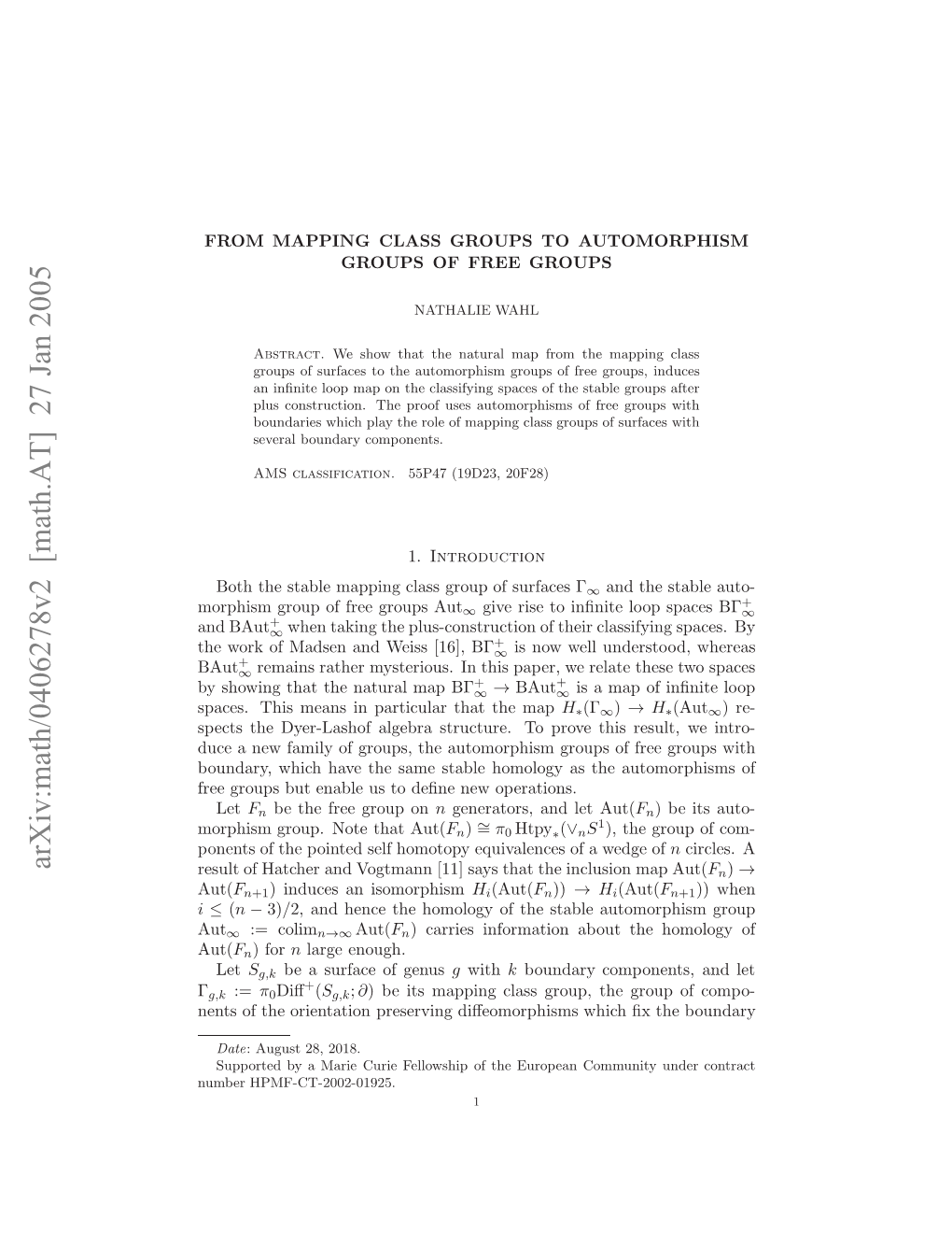 Arxiv:Math/0406278V2 [Math.AT] 27 Jan 2005 Ubrhpmf-CT-2002-01925