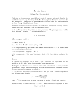 Incomplete Information I. Bayesian Games