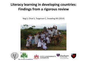 Literacy Learning in Developing Countries: Findings from a Rigorous Review