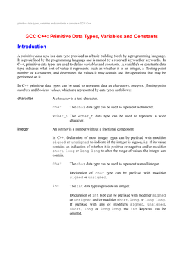 GCC C++: Primitive Data Types, Variables and Constants Introduction