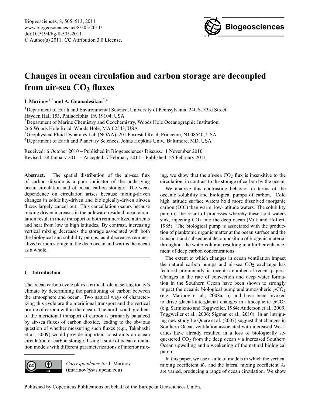 Changes in Ocean Circulation and Carbon Storage Are Decoupled from Air-Sea CO2 Fluxes