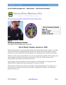 Michael Anthony Partin Covington Police Department, Kentucky