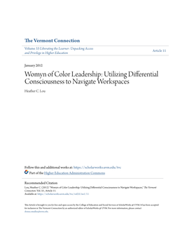 Womyn of Color Leadership: Utilizing Differential Consciousness to Navigate Workspaces Heather C