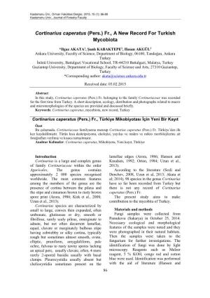 Cortinarius Caperatus (Pers.) Fr., a New Record for Turkish Mycobiota