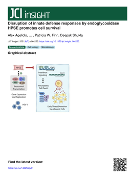 Disruption of Innate Defense Responses by Endoglycosidase HPSE Promotes Cell Survival