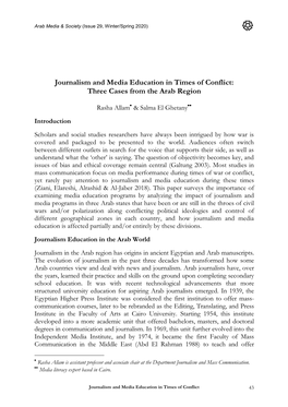 Journalism and Media Education in Times of Conflict: Three Cases from the Arab Region