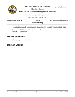 Meeting Minutes San Francisco, CA 94102-4689 Land Use and Economic Development Committee