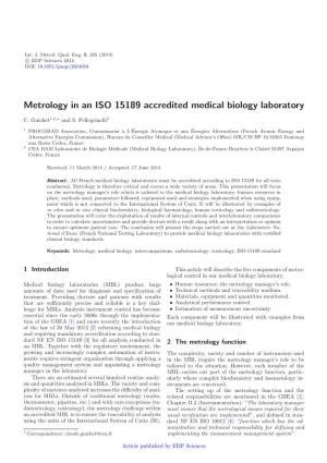 Metrology in an ISO 15189 Accredited Medical Biology Laboratory