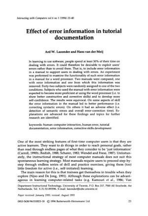 Effect of Error Information in Tutorial Documentation