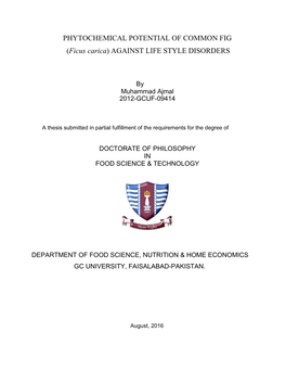 PHYTOCHEMICAL POTENTIAL of COMMON FIG (Ficus Carica) AGAINST LIFE STYLE DISORDERS