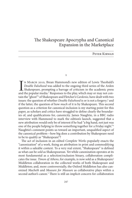 The Shakespeare Apocrypha and Canonical Expansion in the Marketplace