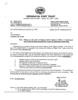 Dy. Chief Vigilance Officer, Deendayal Port Trust